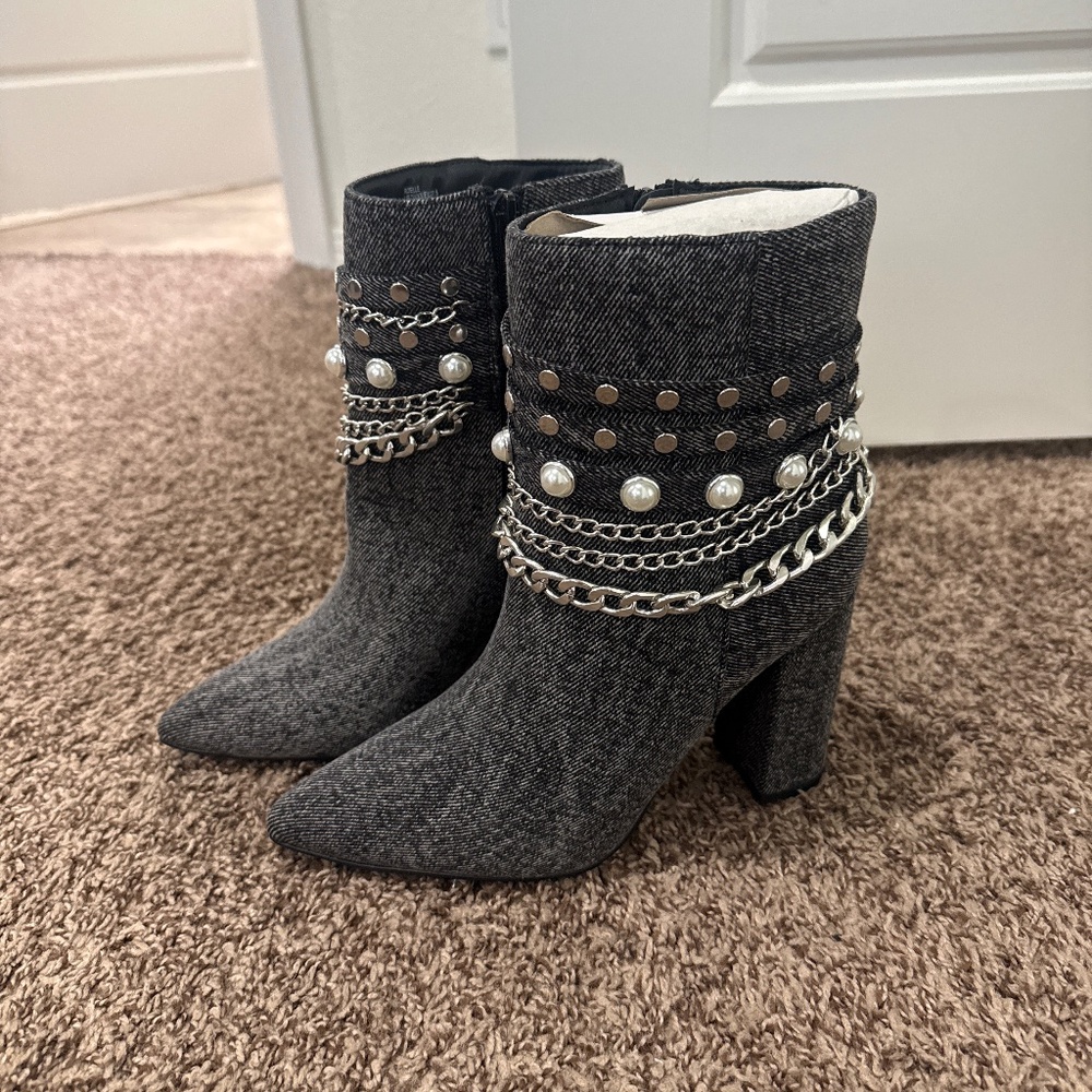 Denim chained booties